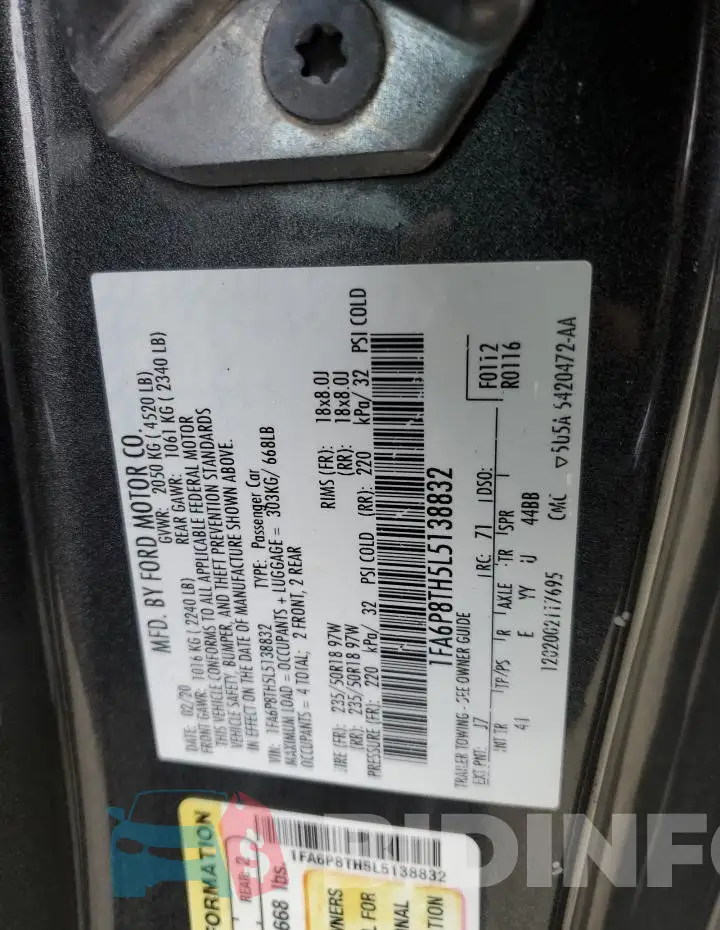 1FA6P8TH5L5138832 Photo# 12