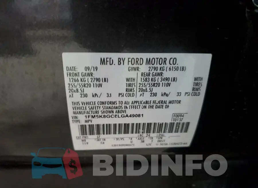 1FM5K8GC8LGA49081 Photo# 13