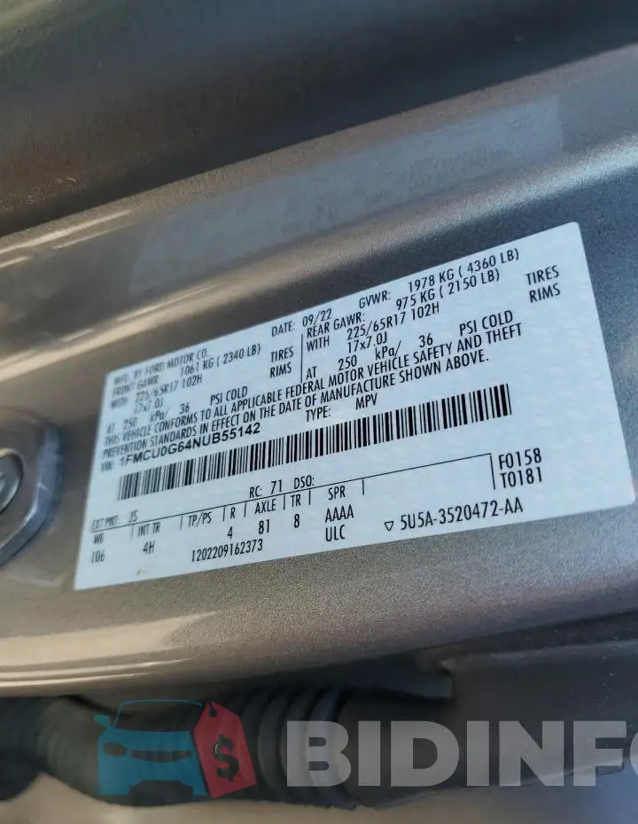 1FMCU0G64NUB55142 Photo# 13