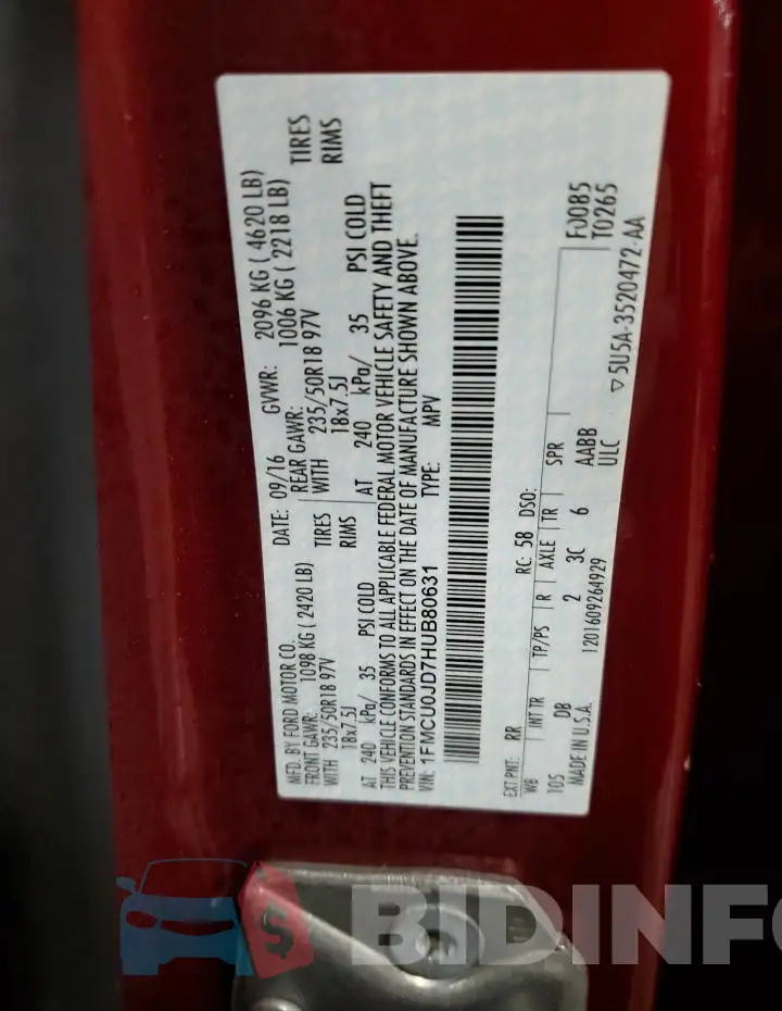1FMCU0JD7HUB80631 Photo# 13
