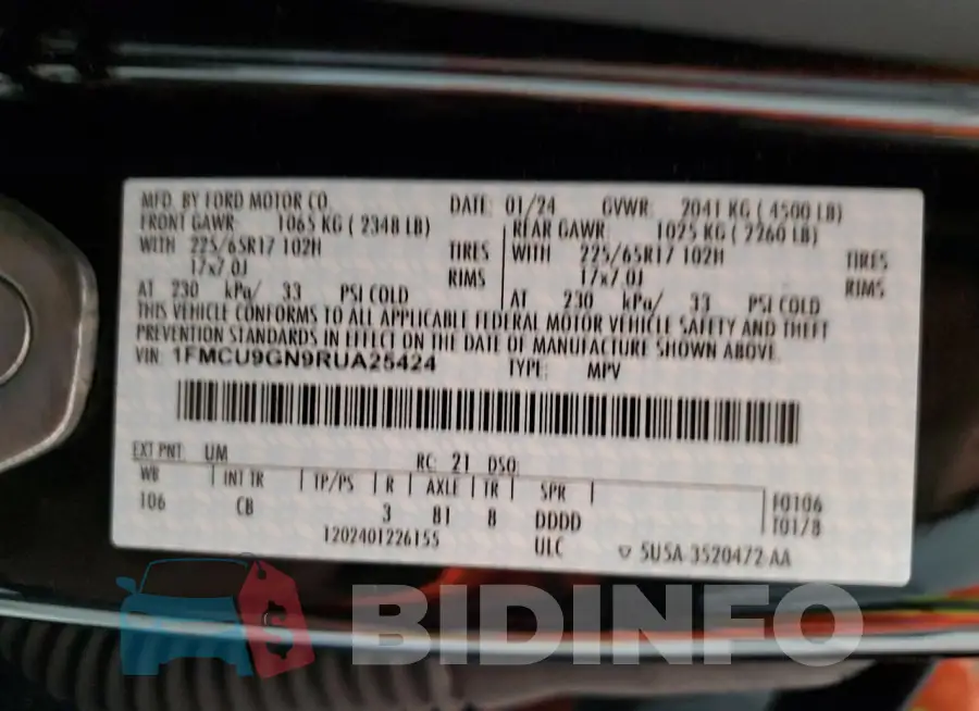 1FMCU9GN9RUA25424 Photo# 14