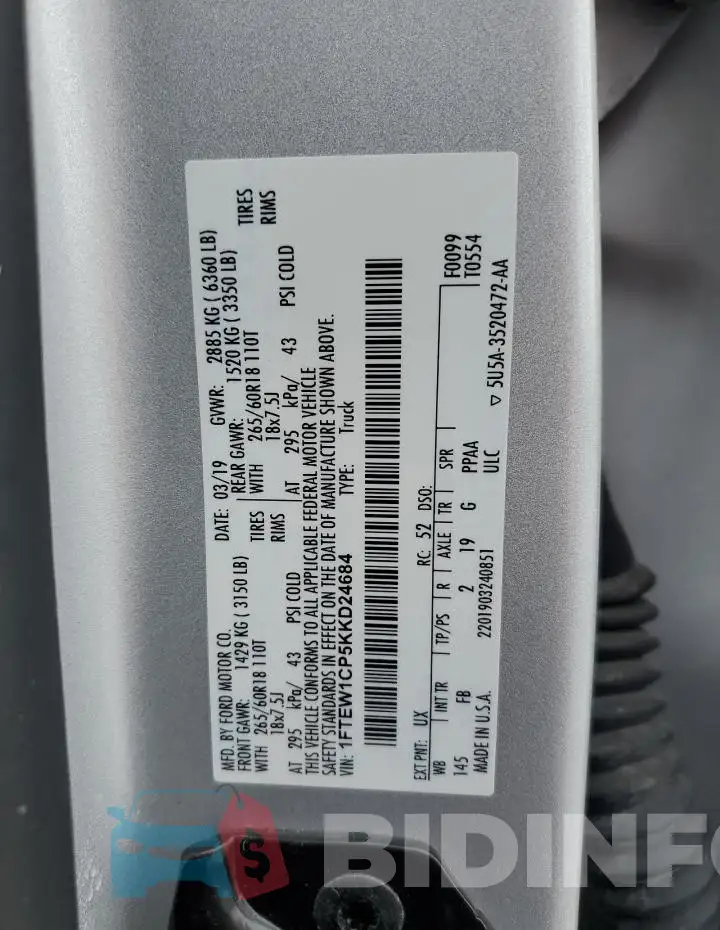 1FTEW1CP5KKD24684 Photo# 12