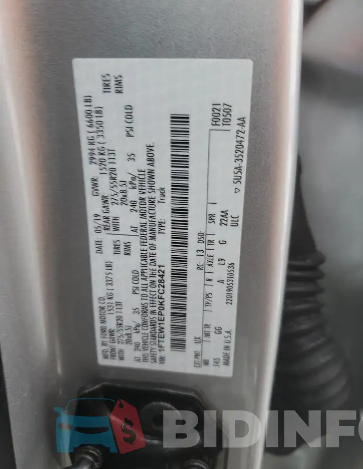 1FTEW1EP0KFC28421 Photo# 12