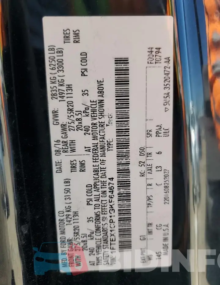 1FTEX1CP1GKF64674 Photo# 12