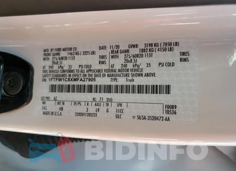 1FTFW1C8XMFA27905 Photo# 12
