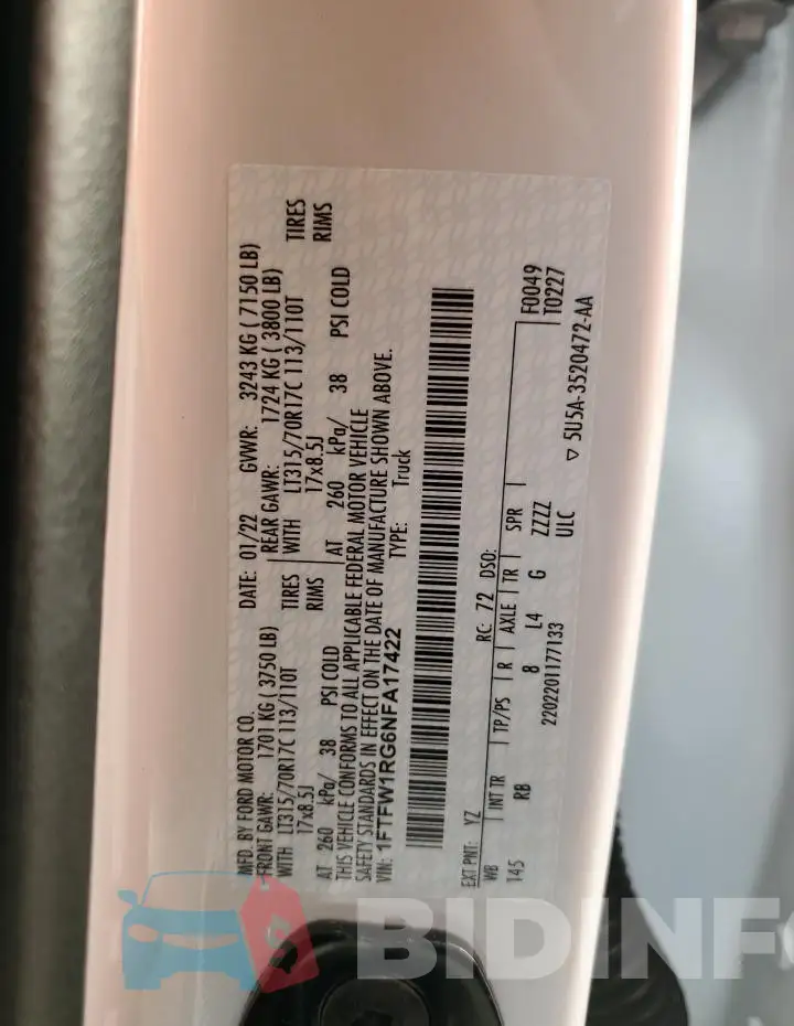 1FTFW1RG6NFA17422 Photo# 13