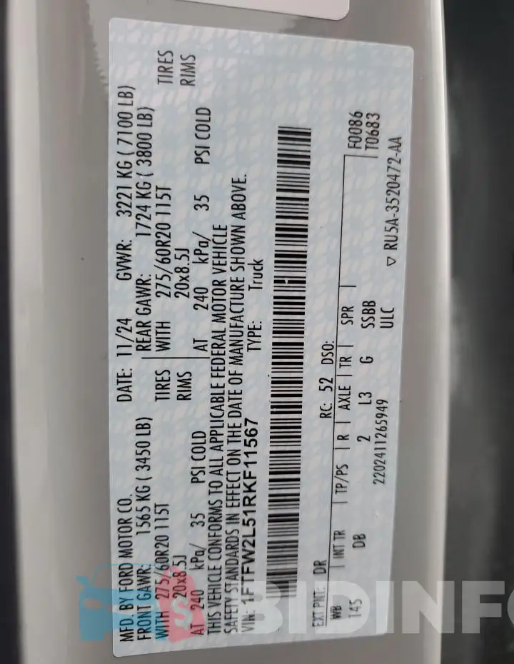 1FTFW2L51RKF11567 Photo# 12