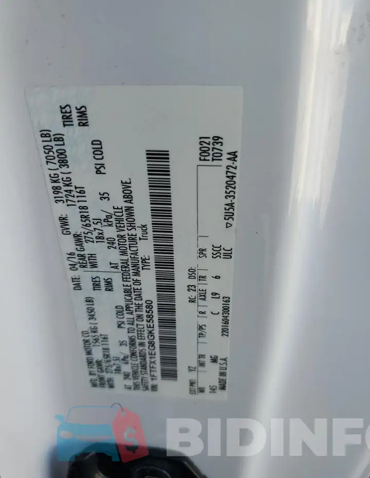 1FTFX1EG8GKE58580 Photo# 12
