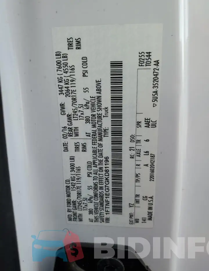 1FTNF1EG7GKD81196 Photo# 12