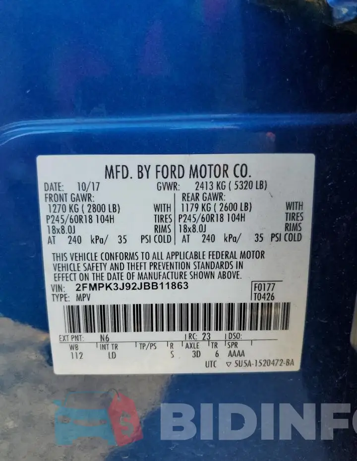 2FMPK3J92JBB11863 Photo# 13