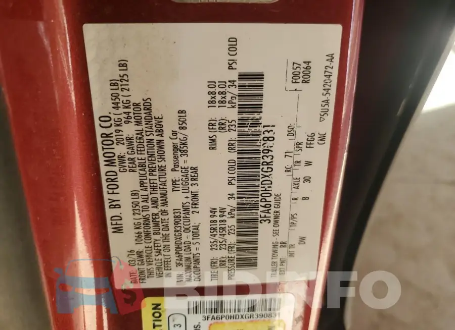 3FA6P0HDXGR390831 Photo# 12