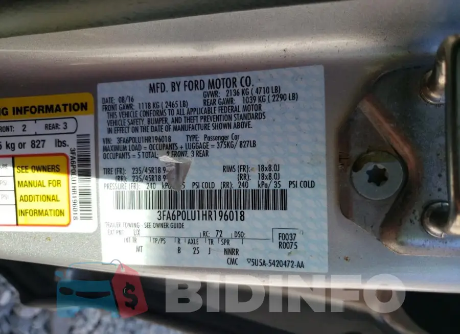 3FA6P0LU1HR196018 Photo# 12