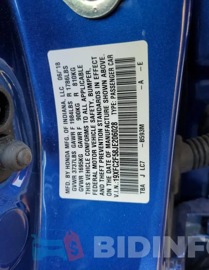 19XFC2F58JE206028 Photo# 12