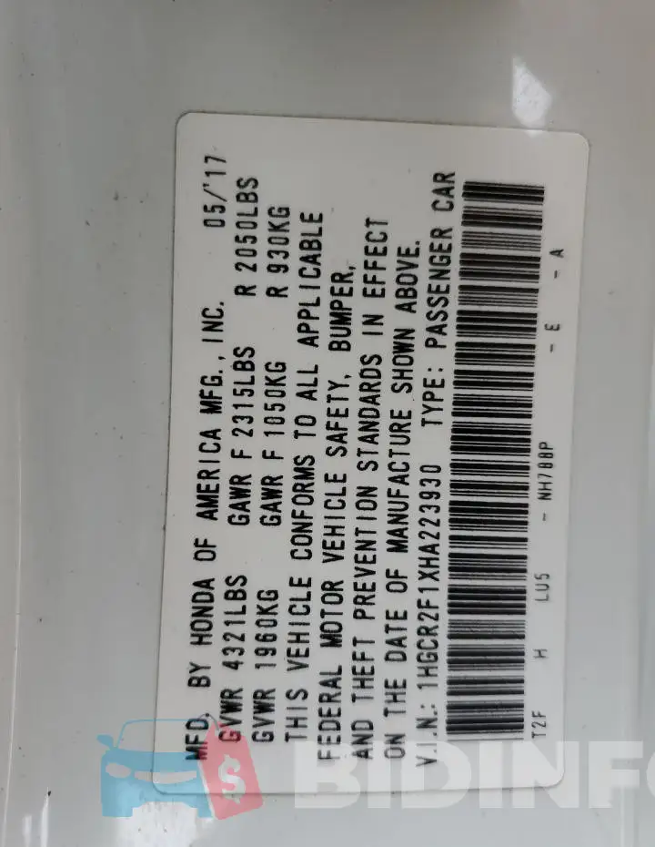 1HGCR2F1XHA223930 Photo# 12