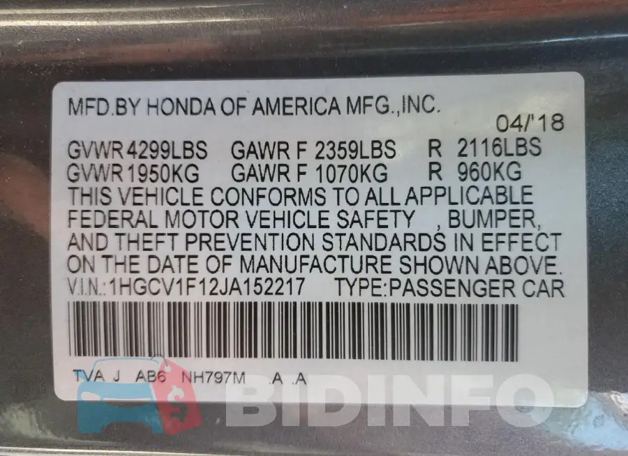 1HGCV1F12JA152217 Photo# 13