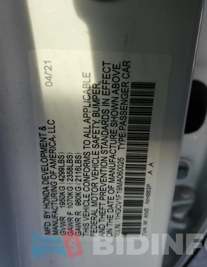 1HGCV1F19MA060025 Photo# 13
