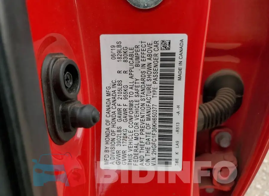 2HGFC1F36KH650377 Photo# 13