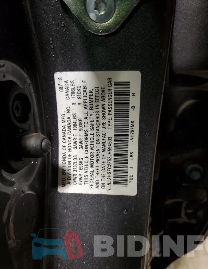 2HGFC2F53JH594503 Photo# 12