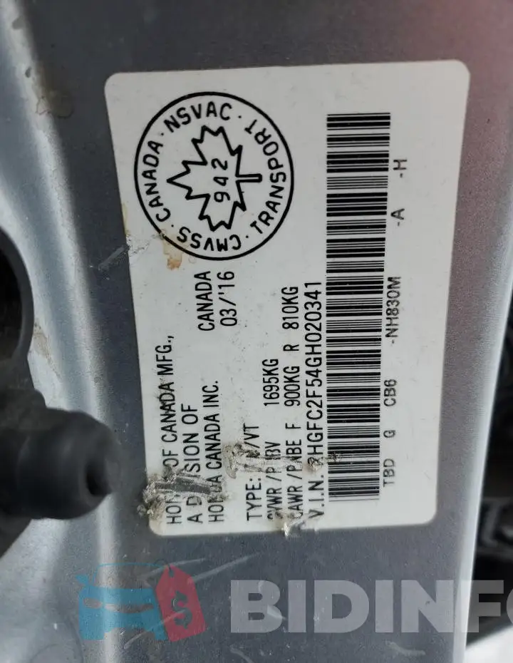 2HGFC2F54GH020341 Photo# 12
