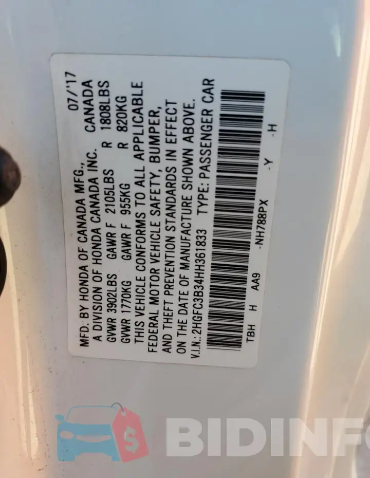 2HGFC3B34HH361833 Photo# 13