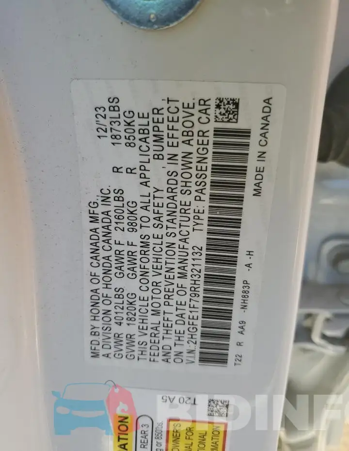 2HGFE1F79RH321132 Photo# 13