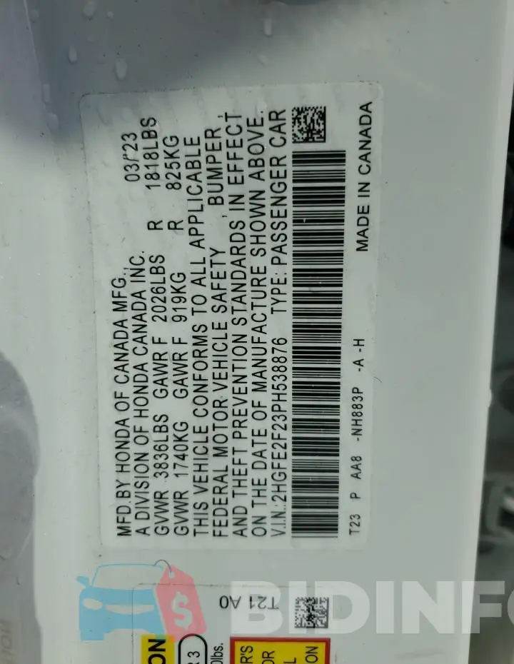 2HGFE2F23PH538876 Photo# 12