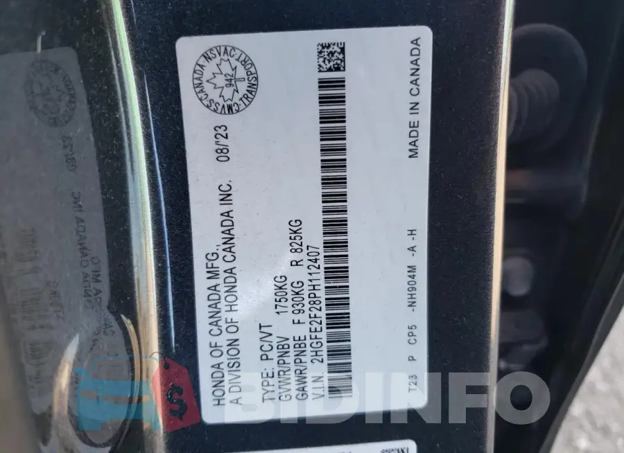 2HGFE2F28PH112407 Photo# 13
