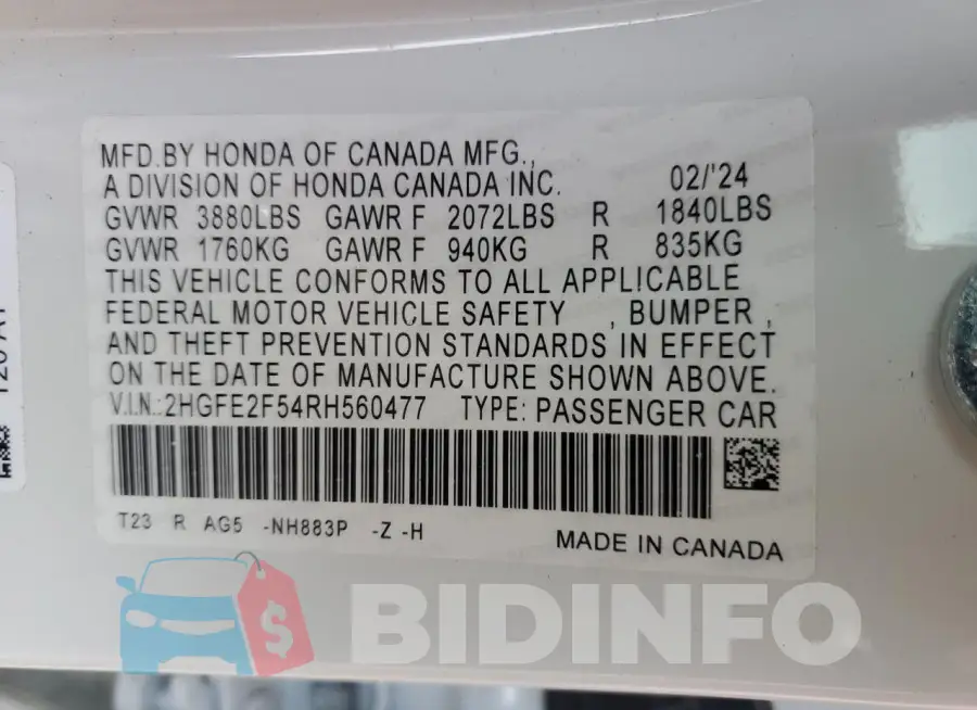 2HGFE2F54RH560477 Photo# 12