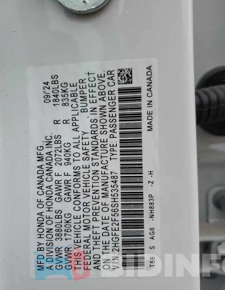 2HGFE2F56SH535487 Photo# 12