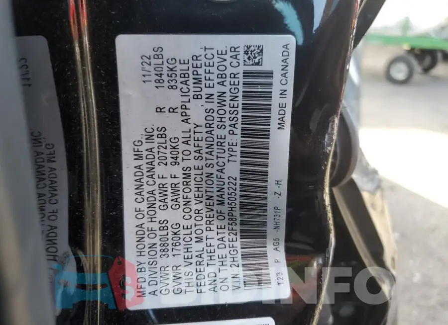 2HGFE2F58PH505222 Photo# 12