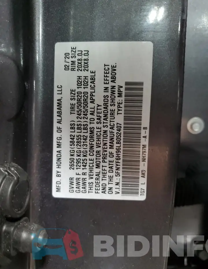 5FNYF6H96LB052407 Photo# 13