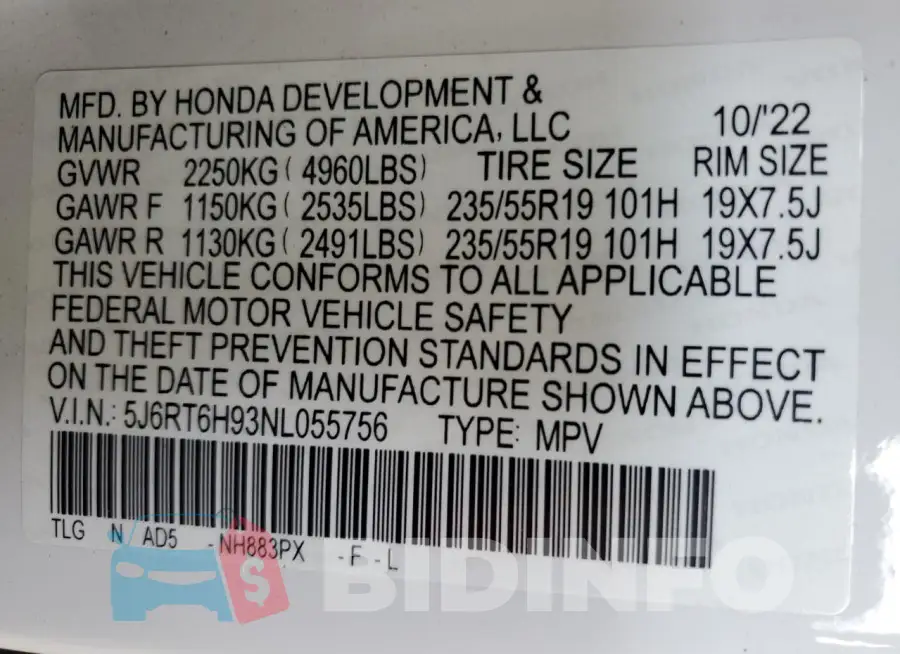5J6RT6H93NL055756 Photo# 12