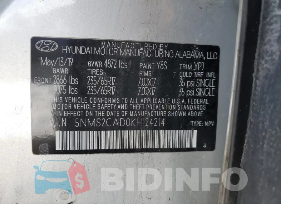 5NMS2CAD0KH124214 Photo# 13