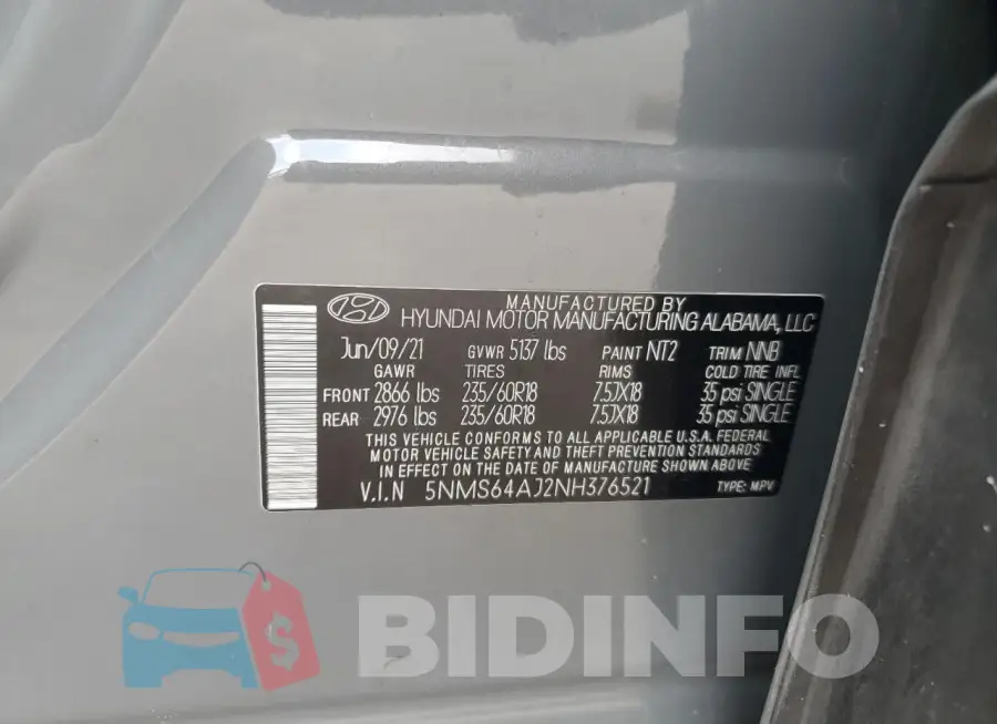5NMS64AJ2NH376521 Photo# 13