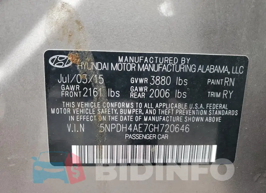 5NPDH4AE7GH720646 Photo# 12