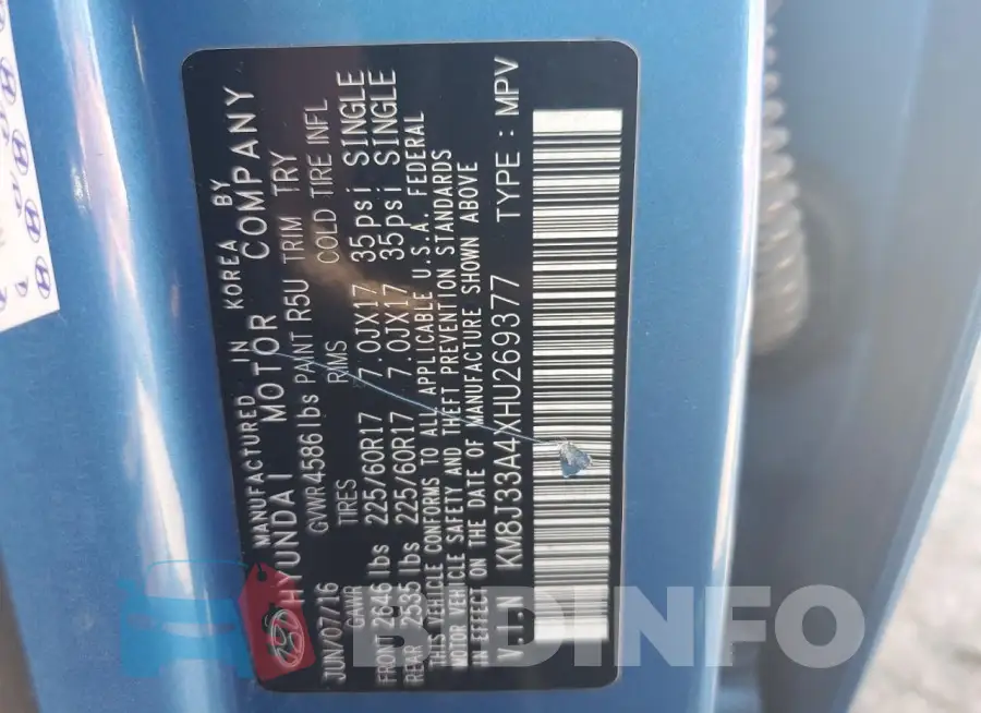KM8J33A4XHU269377 Photo# 12