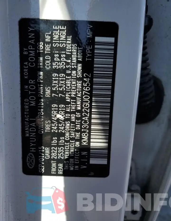 KM8J3CA22GU076542 Photo# 13
