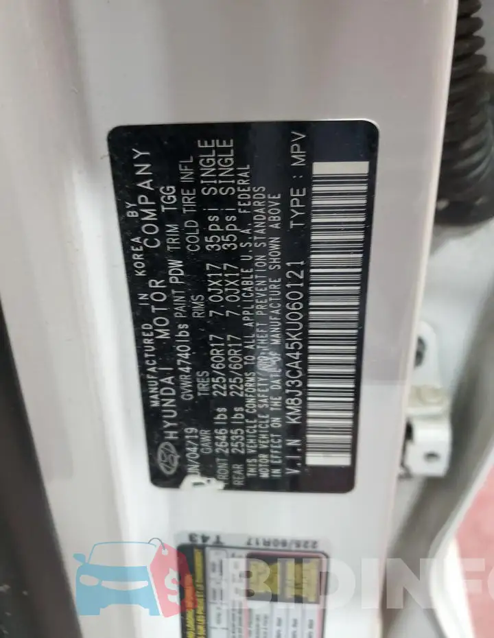 KM8J3CA45KU060121 Photo# 14