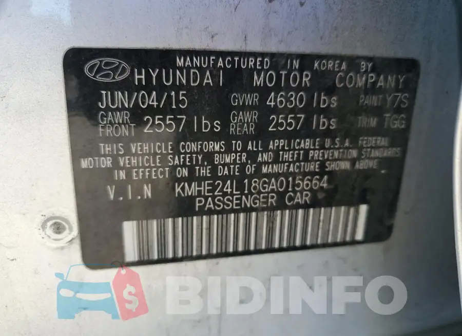 KMHE24L18GA015664 Photo# 12