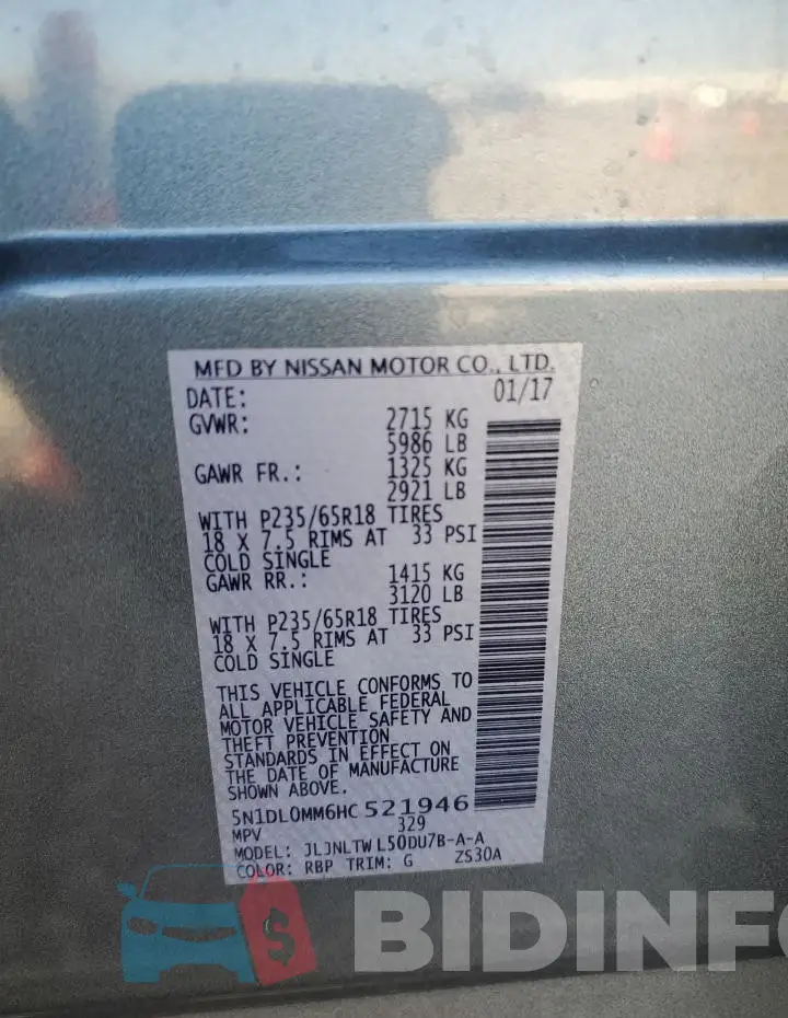 5N1DL0MM6HC521946 Photo# 14
