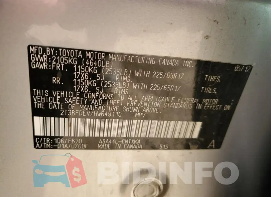 2T3BFREV7HW649110 Photo# 12