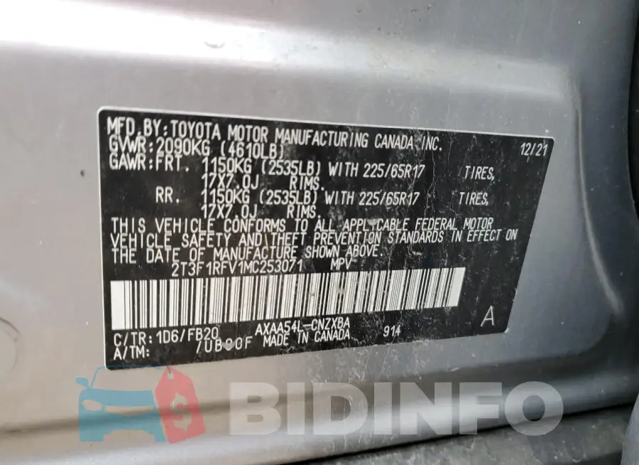 2T3F1RFV1MC253071 Photo# 12