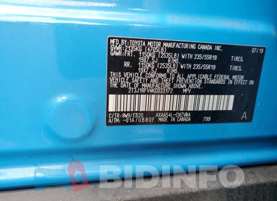 2T3J1RFV4KC033172 Photo# 13