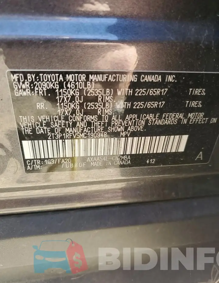 2T3P1RFV5MC190948 Photo# 14