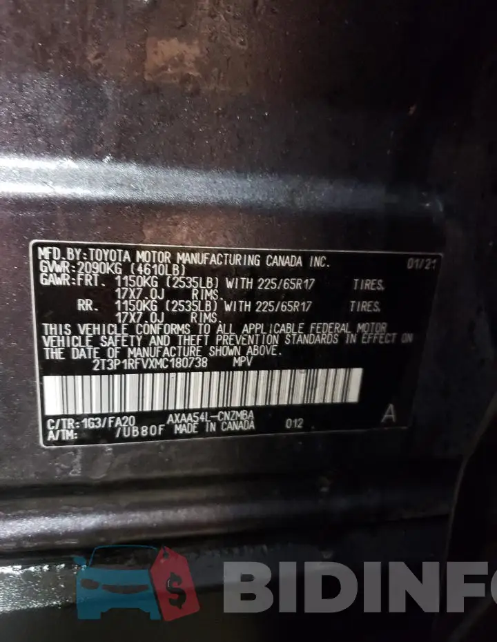 2T3P1RFVXMC180738 Photo# 12