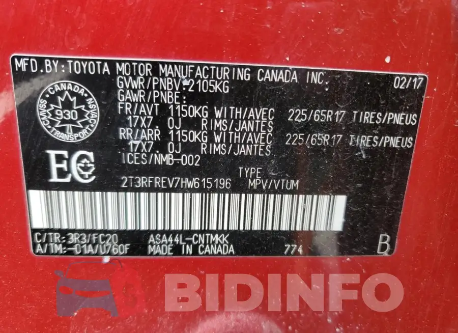 2T3RFREV7HW615196 Photo# 13