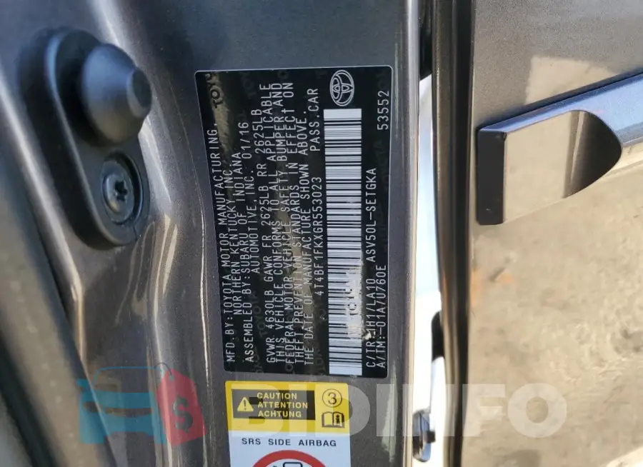 4T4BF1FKXGR553023 Photo# 12