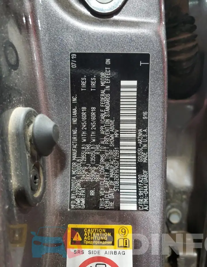 5TDBZRFH7KS712991 Photo# 14