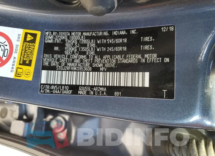 5TDJZRFH9KS953608 Photo# 14