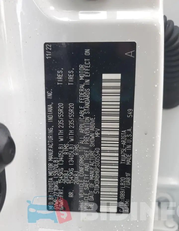 5TDKDRBH6PS005540 Photo# 13